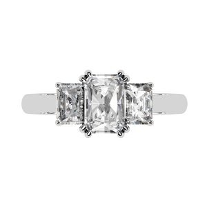 three stone asscher cut diamond engagement ring