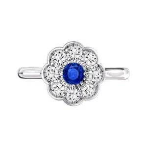 Blue Sapphire Flower Halo Engagement Ring 1