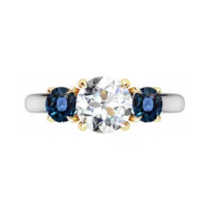 Blue Sapphire Three Stone Ring With Yellow Gold 1