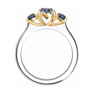 Blue Sapphire Three Stone Ring With Yellow Gold 2