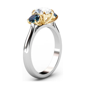 Blue Sapphire Three Stone Ring With Yellow Gold 3