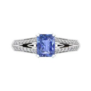 Emerald Cut Ceylon Sapphire With Split Band Ring 1