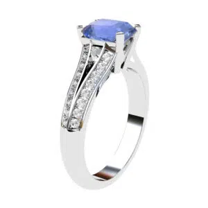 Emerald Cut Ceylon Sapphire With Split Band Ring 3