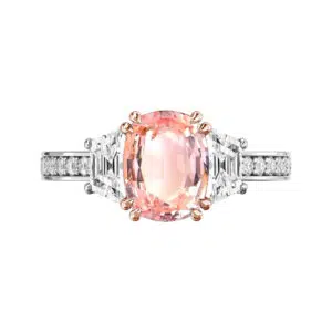 Oval Padparadscha Sapphire Three Stone Ring 1 1