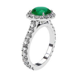 Round Colombian Emerald Halo Engagement Ring 3