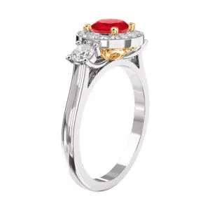 Three Stone Ruby and Diamond Halo Ring 3