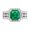 Triple Diamond Band Asscher Cut Emerald Halo Ring