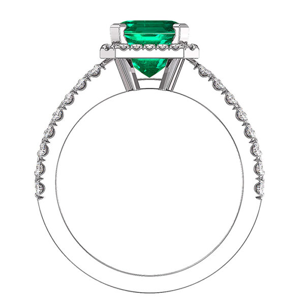 Triple Diamond Band Asscher Cut Emerald Halo Ring 3