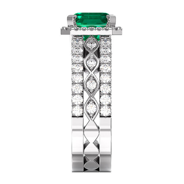 Triple Diamond Band Asscher Cut Emerald Halo Ring 4