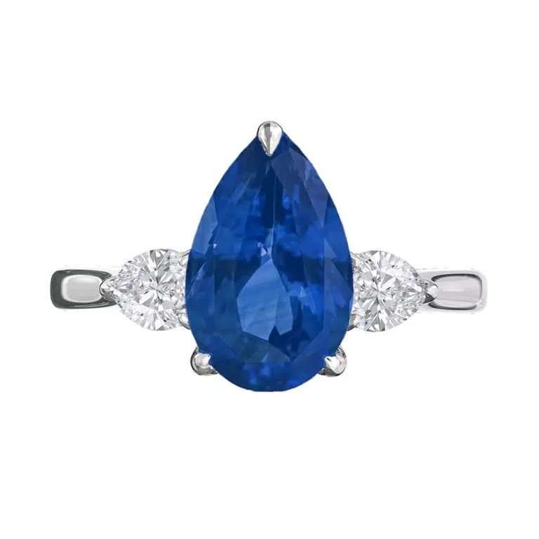 pear shaped sapphire three stone ring