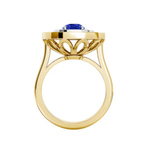 sapphire double halo ring in yellow gold 1