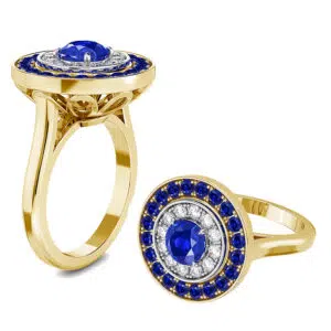 sapphire double halo ring in yellow gold 4