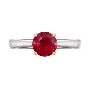 solitaire ruby ring with yellow gold claws