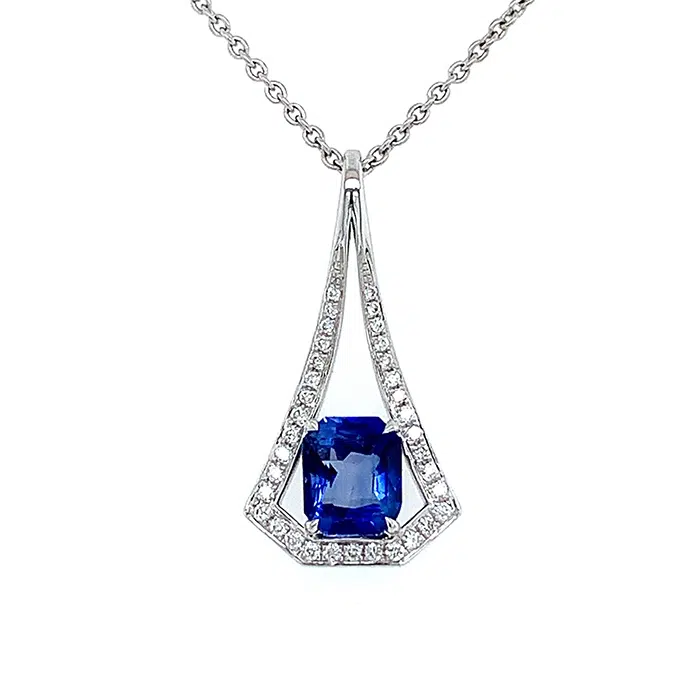 art deco blue sapphire pendant necklace