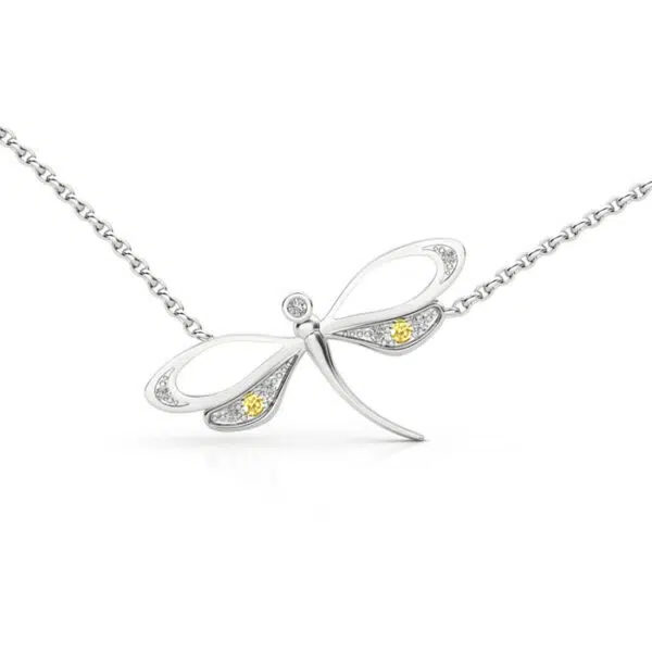 dragonfly pendant necklace with yellow diamonds