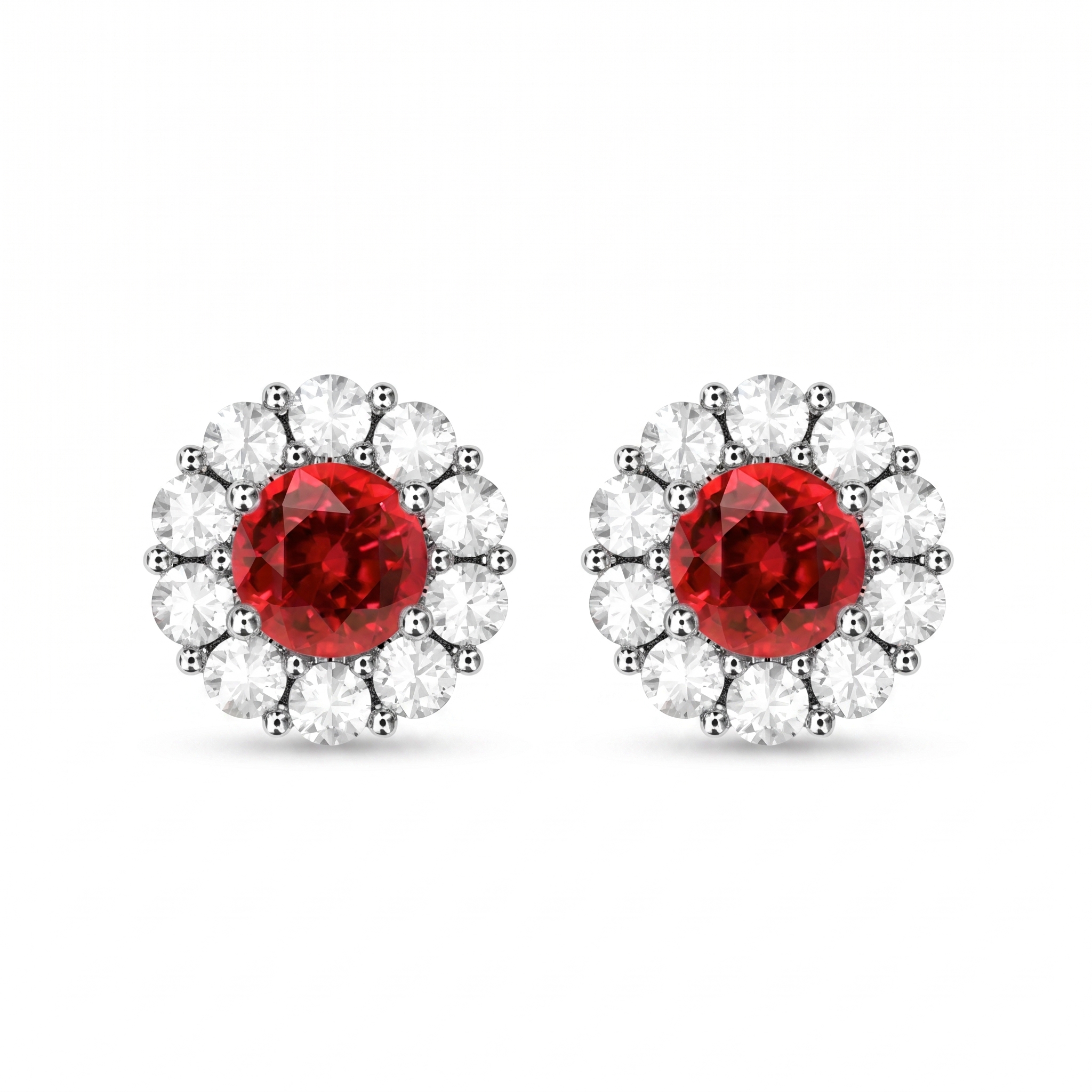 RoundRuby+DiamondHaloEarring.WHITE
