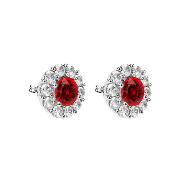 Ruby Earrings halo of diamonds 2