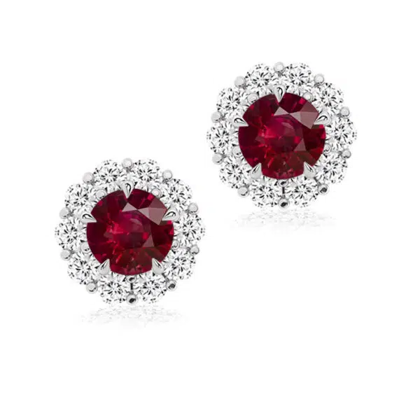 Ruby and Diamond Halo Earrings front