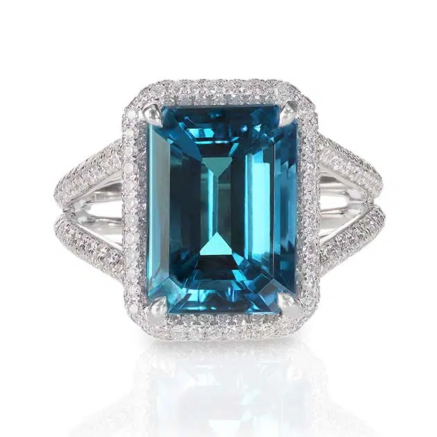 aquamarine ring diamond halo