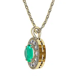 halo emerald gemstone necklace with diamonds