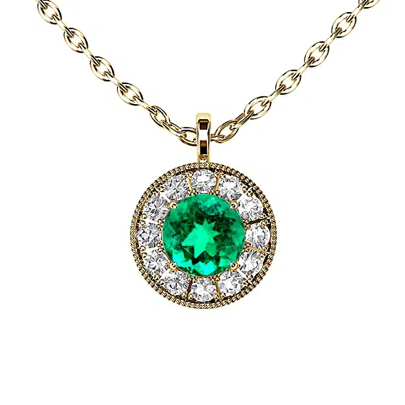 halo emerald necklace yellow gold