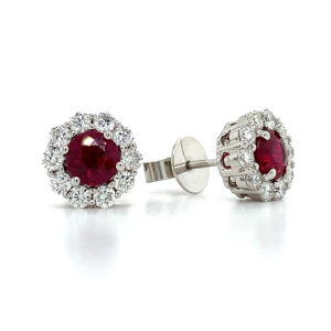 ruby earrings halo diamonds