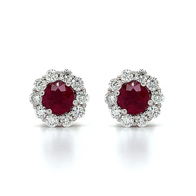 ruby halo stud earrings