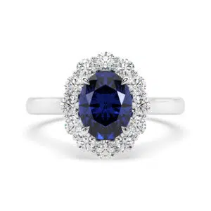 2 ct Ceylon Sapphire with Diamond Halo Ring front view 1