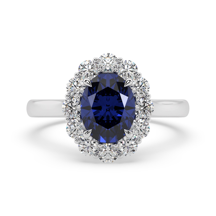 2 ct Ceylon Sapphire with Diamond Halo Ring front view