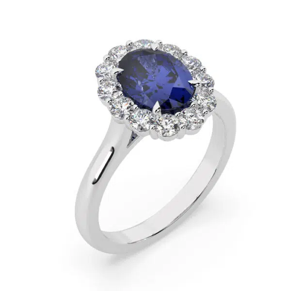 2 ct Ceylon Sapphire with Diamond Halo Ring side view