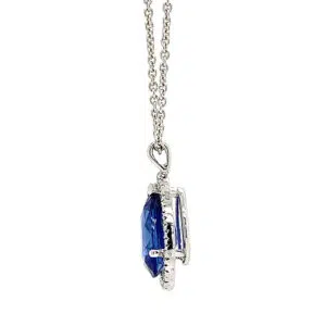 blue sapphire halo pendant