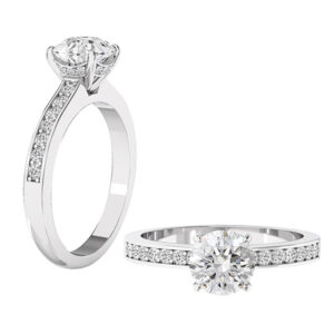 channel set diamond band solitaire ring with hidden halo 1