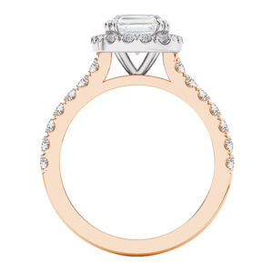 cushion cut halo diamond ring with a diamond rose gold band 4