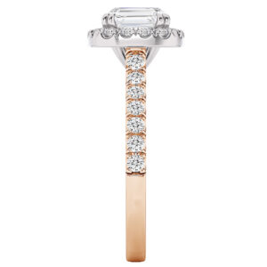 cushion cut halo diamond ring with a diamond rose gold band 5