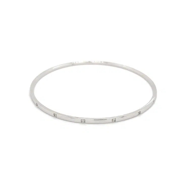 Spaced Diamond Bangle in 18k White Gold | Waldemar Jewellers