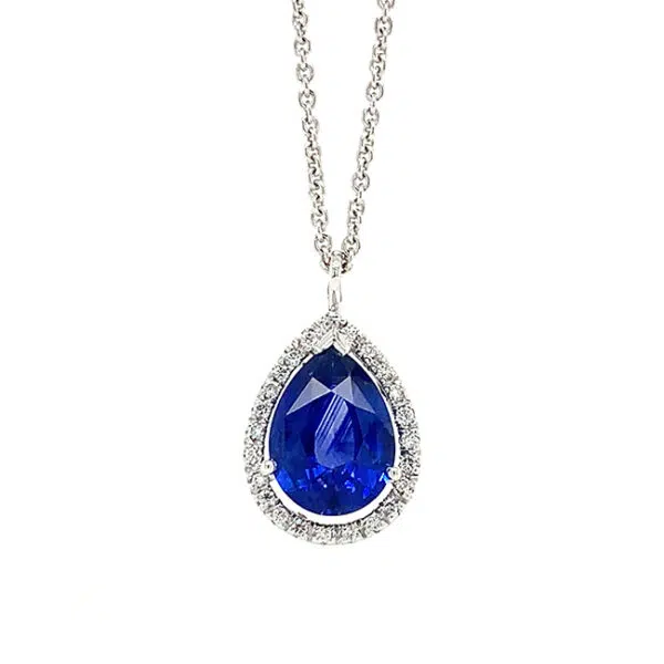 lue sapphire halo pendant