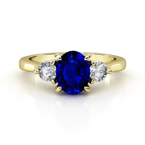 oval sapphire with round diamonds on side