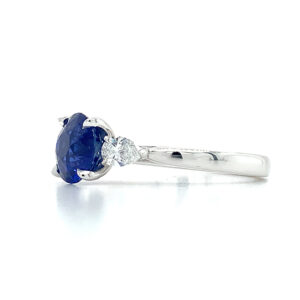 three stone sapphire ring side view