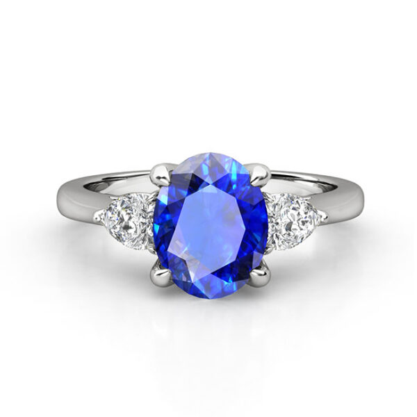 three stone sapphire with diamond pear shaped sides