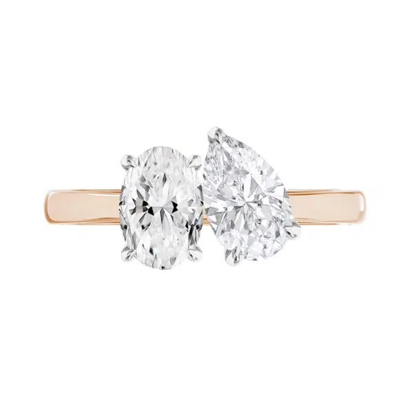 toi et moi oval and pear diamond ring