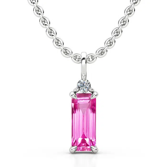 Baguette Pink Sapphire Pendant Necklace 1