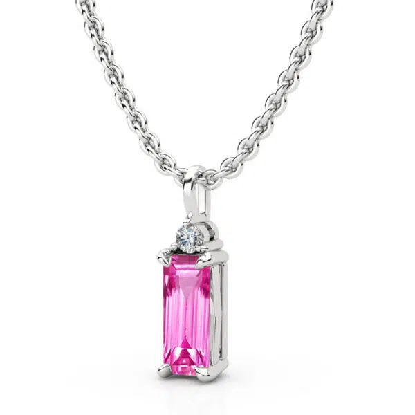 Baguette Pink Sapphire Pendant Necklace 3