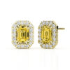 Yellow Diamond Classic Halo Emerald cut earrings