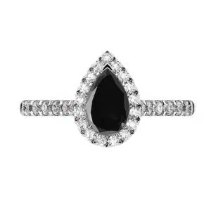 pear shaped black diamond halo ring 1