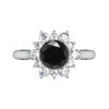 round black diamond star halo ring