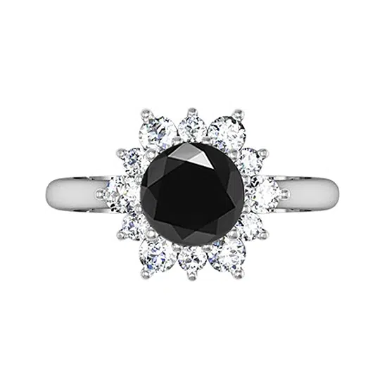 round black diamond star halo ring