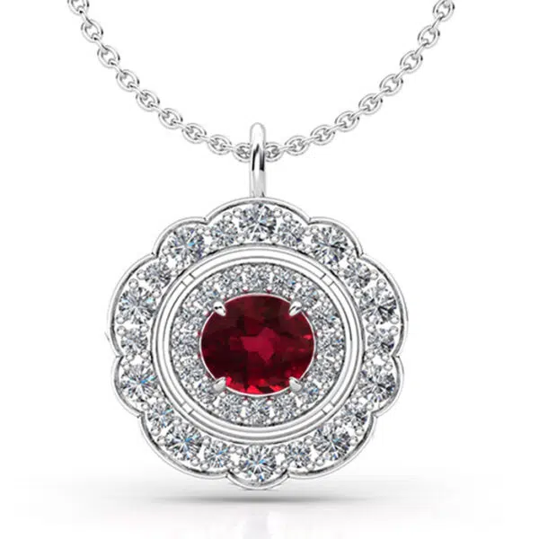 ruby center stone diamond pendant