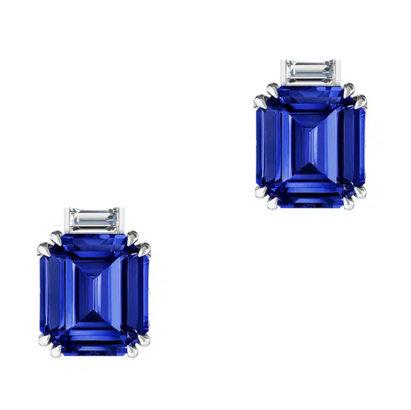 Blue Sapphire double claw stud earrings