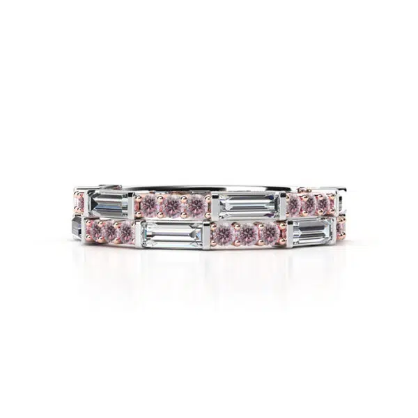 Pink Diamond and Baguette Diamonds Eternity Ring white