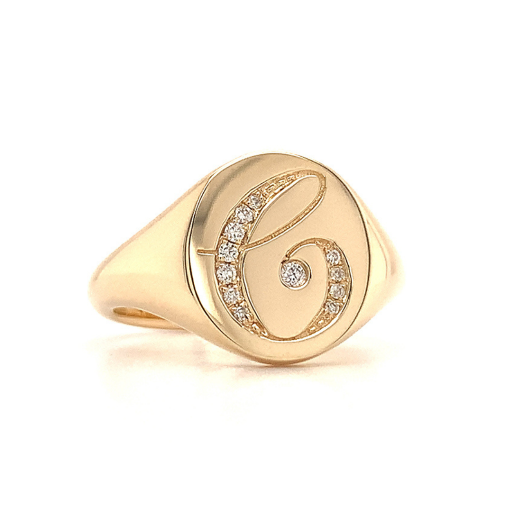 dimaond initial signet ring